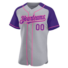 Загрузить изображение в средство просмотра галереи, Custom Gray Purple-Pink Authentic Raglan Sleeves Baseball Jersey