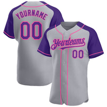 Загрузить изображение в средство просмотра галереи, Custom Gray Purple-Pink Authentic Raglan Sleeves Baseball Jersey