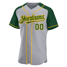 Загрузить изображение в средство просмотра галереи, Custom Gray Green-Gold Authentic Raglan Sleeves Baseball Jersey