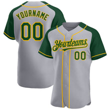 Загрузить изображение в средство просмотра галереи, Custom Gray Green-Gold Authentic Raglan Sleeves Baseball Jersey