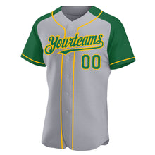 Загрузить изображение в средство просмотра галереи, Custom Gray Kelly Green-Gold Authentic Raglan Sleeves Baseball Jersey