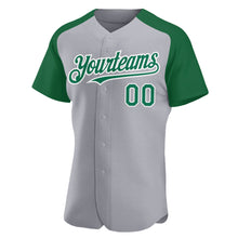 Загрузить изображение в средство просмотра галереи, Custom Gray Kelly Green-White Authentic Raglan Sleeves Baseball Jersey