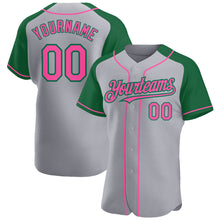 Загрузить изображение в средство просмотра галереи, Custom Gray Pink-Kelly Green Authentic Raglan Sleeves Baseball Jersey