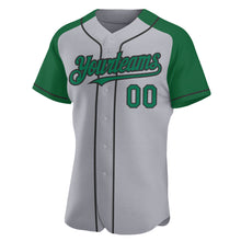 Загрузить изображение в средство просмотра галереи, Custom Gray Kelly Green-Black Authentic Raglan Sleeves Baseball Jersey