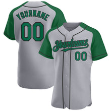 Загрузить изображение в средство просмотра галереи, Custom Gray Kelly Green-Black Authentic Raglan Sleeves Baseball Jersey