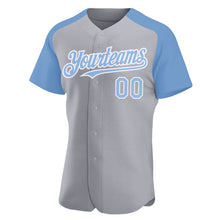 Загрузить изображение в средство просмотра галереи, Custom Gray Light Blue-White Authentic Raglan Sleeves Baseball Jersey