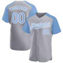 Загрузить изображение в средство просмотра галереи, Custom Gray Light Blue-White Authentic Raglan Sleeves Baseball Jersey