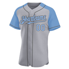 Загрузить изображение в средство просмотра галереи, Custom Gray Light Blue-Steel Gray Authentic Raglan Sleeves Baseball Jersey