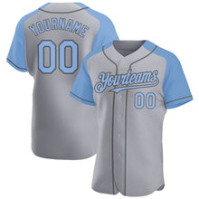 Загрузить изображение в средство просмотра галереи, Custom Gray Light Blue-Steel Gray Authentic Raglan Sleeves Baseball Jersey