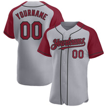 Charger l'image dans la galerie, Custom Gray Crimson-Black Authentic Raglan Sleeves Baseball Jersey