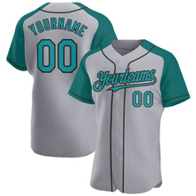 Загрузить изображение в средство просмотра галереи, Custom Gray Teal-Black Authentic Raglan Sleeves Baseball Jersey