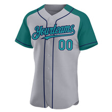 Charger l'image dans la galerie, Custom Gray Teal-Navy Authentic Raglan Sleeves Baseball Jersey