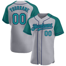Charger l'image dans la galerie, Custom Gray Teal-Navy Authentic Raglan Sleeves Baseball Jersey