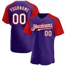 Загрузить изображение в средство просмотра галереи, Custom Purple White-Red Authentic Raglan Sleeves Baseball Jersey