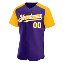 Charger l'image dans la galerie, Custom Purple White-Gold Authentic Raglan Sleeves Baseball Jersey