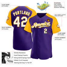 Charger l'image dans la galerie, Custom Purple White-Gold Authentic Raglan Sleeves Baseball Jersey