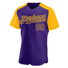 Charger l'image dans la galerie, Custom Purple Gold Authentic Raglan Sleeves Baseball Jersey