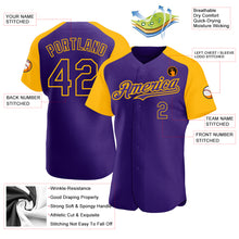 Charger l'image dans la galerie, Custom Purple Gold Authentic Raglan Sleeves Baseball Jersey