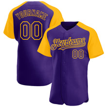 Charger l'image dans la galerie, Custom Purple Gold Authentic Raglan Sleeves Baseball Jersey
