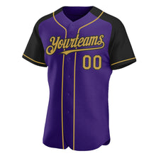 Загрузить изображение в средство просмотра галереи, Custom Purple Old Gold-Black Authentic Raglan Sleeves Baseball Jersey