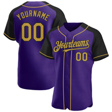 Загрузить изображение в средство просмотра галереи, Custom Purple Old Gold-Black Authentic Raglan Sleeves Baseball Jersey