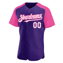 Charger l'image dans la galerie, Custom Purple White-Pink Authentic Raglan Sleeves Baseball Jersey