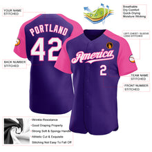 Charger l'image dans la galerie, Custom Purple White-Pink Authentic Raglan Sleeves Baseball Jersey