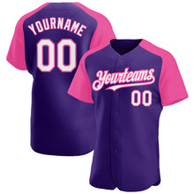 Charger l'image dans la galerie, Custom Purple White-Pink Authentic Raglan Sleeves Baseball Jersey