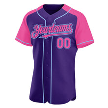 Charger l'image dans la galerie, Custom Purple Pink-Light Blue Authentic Raglan Sleeves Baseball Jersey