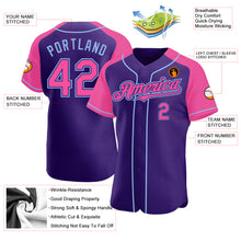 Charger l'image dans la galerie, Custom Purple Pink-Light Blue Authentic Raglan Sleeves Baseball Jersey