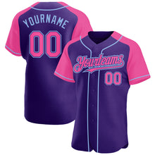 Charger l'image dans la galerie, Custom Purple Pink-Light Blue Authentic Raglan Sleeves Baseball Jersey