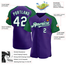 Charger l'image dans la galerie, Custom Purple White-Kelly Green Authentic Raglan Sleeves Baseball Jersey
