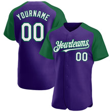 Charger l'image dans la galerie, Custom Purple White-Kelly Green Authentic Raglan Sleeves Baseball Jersey