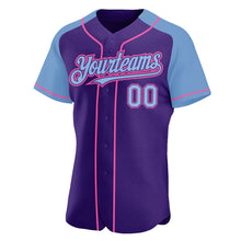 Загрузить изображение в средство просмотра галереи, Custom Purple Light Blue-Pink Authentic Raglan Sleeves Baseball Jersey