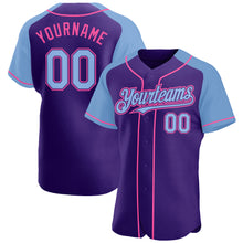 Загрузить изображение в средство просмотра галереи, Custom Purple Light Blue-Pink Authentic Raglan Sleeves Baseball Jersey