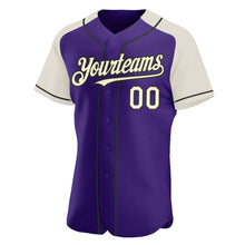 Загрузить изображение в средство просмотра галереи, Custom Purple Cream-Black Authentic Raglan Sleeves Baseball Jersey