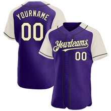 Загрузить изображение в средство просмотра галереи, Custom Purple Cream-Black Authentic Raglan Sleeves Baseball Jersey