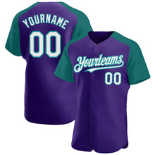 Load image into Gallery viewer, Custom Purple White-Teal Authentic Raglan Sleeves Baseball Jersey
