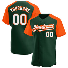 Load image into Gallery viewer, Custom Green White-Orange Authentic Raglan Sleeves Baseball Jersey