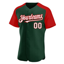 Laden Sie das Bild in den Galerie-Viewer, Custom Green White-Red Authentic Raglan Sleeves Baseball Jersey