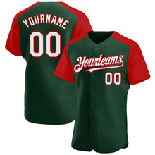 Laden Sie das Bild in den Galerie-Viewer, Custom Green White-Red Authentic Raglan Sleeves Baseball Jersey