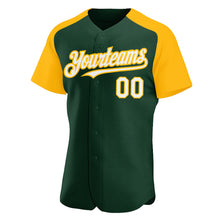 Load image into Gallery viewer, Custom Green White-Gold Authentic Raglan Sleeves Baseball Jersey