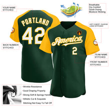 Load image into Gallery viewer, Custom Green White-Gold Authentic Raglan Sleeves Baseball Jersey