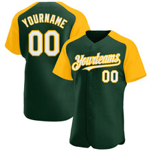 Load image into Gallery viewer, Custom Green White-Gold Authentic Raglan Sleeves Baseball Jersey