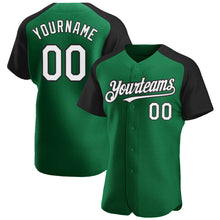 Загрузить изображение в средство просмотра галереи, Custom Kelly Green White-Black Authentic Raglan Sleeves Baseball Jersey