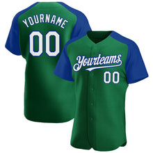 Загрузить изображение в средство просмотра галереи, Custom Kelly Green White-Royal Authentic Raglan Sleeves Baseball Jersey