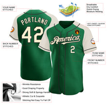 Load image into Gallery viewer, Custom Kelly Green Cream-Black Authentic Raglan Sleeves Baseball Jersey