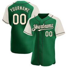 Load image into Gallery viewer, Custom Kelly Green Cream-Black Authentic Raglan Sleeves Baseball Jersey