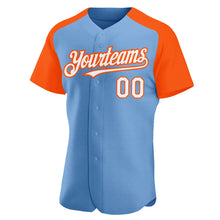 Загрузить изображение в средство просмотра галереи, Custom Light Blue White-Orange Authentic Raglan Sleeves Baseball Jersey