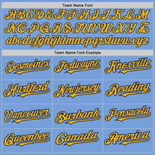 Загрузить изображение в средство просмотра галереи, Custom Light Blue Gold-Navy Authentic Raglan Sleeves Baseball Jersey